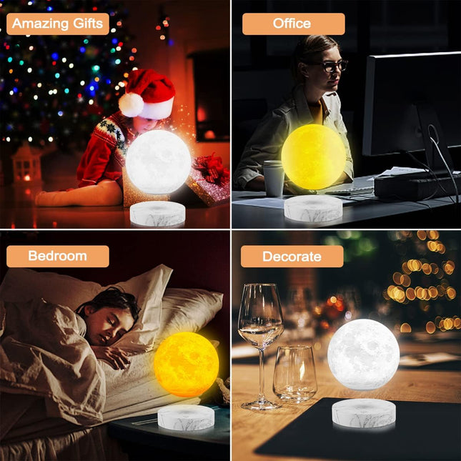 VGAzer Levitating Moon Lamp,Floating and Spinning in Air ly with 3D Printing LED Moon Light Has 3 Colors for Unique Christmas s,Room Decor (Marble Base 3 Colors)