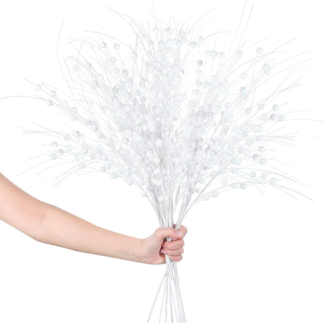 12 Pieces 28 Inch Christmas Artificial Stem Glitter Berry Christmas Tree Picks Decorations Glittery Twigs Large Glittery Xmas Picks Branches for Christmas Tree Wreath Crafts Holiday Wedding Party