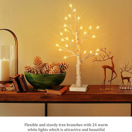 Jcocylse 22.8" Lighted Birch Tree for Christmas Decor, Artificial Christmas Tree with 24 LED Lights,Tabletop Tree Lamp with Lights for Christmas Decorations Indoor Home Bedroom Party