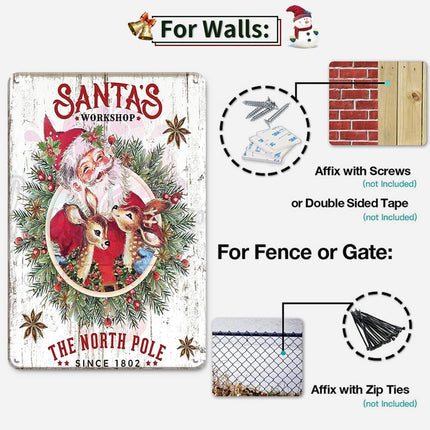 Christmas Decorations Santa's Workshop Sign Retro Santa Sign Retro Christmas Wreath Funny Christmas 8x12 Inch Metal Tin Sign Christmas Wall Art for Home Coffee Shop Retro Wall Decor Reindeer Poster