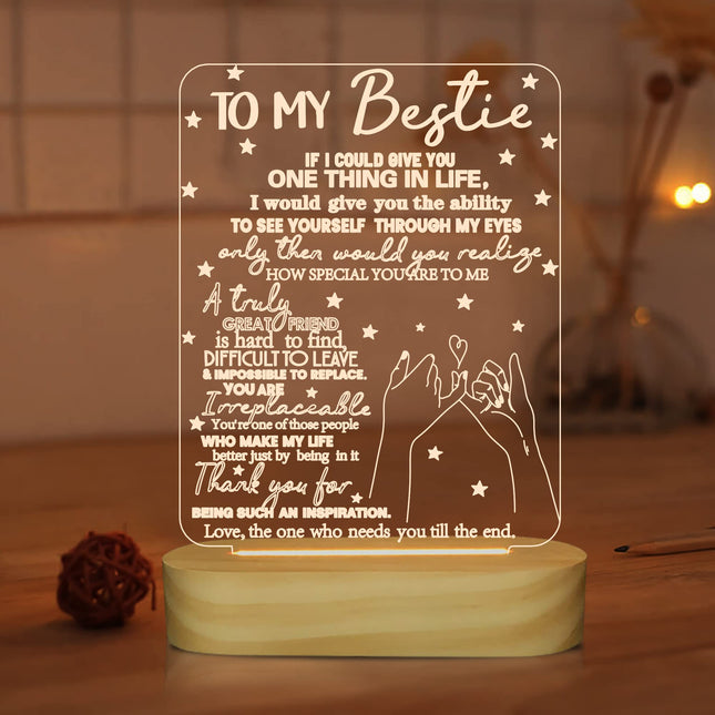 to My Bestie s,3D Illusion Lamp I Love You Friends Night Light for Best Friend Sister Boys & Girls Women BFF Birthday Holiday Friendship , Soft Warm White Colors LED Wooden Table Lamp