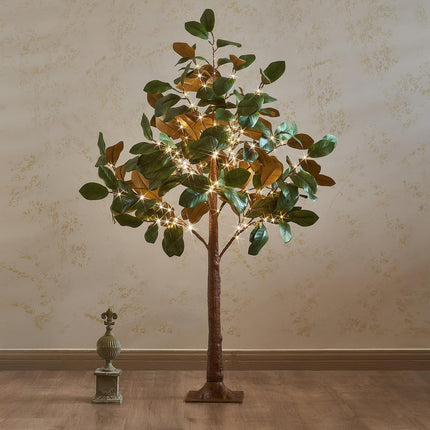 LITBLOOM Lighted Magnolia Tree 4FT 165 LED Fairy Lights, Artificial Greenery Tree with Lights for Indoor Outdoor Room Wedding Spring Decoration