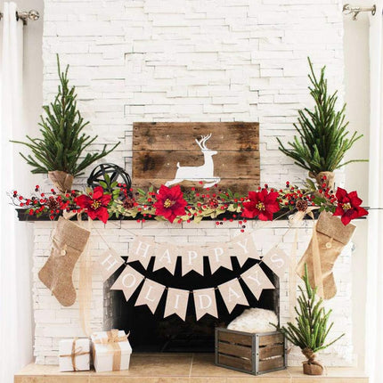 DearHouse 5.3 Ft Berry Christmas Garland, Artificial Poinsettia Garland with Red Berries and Holly Leaves, Pine Cone Garland for Winter Holiday Year Decor