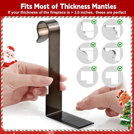 Christmas Stocking Holders for Mantle,4 Pack Adjustable Stocking Holder Non-Skid Stocking Hangers Lightweight Stocking Hooks for Fireplace,Mantel Stocking Holders Clip for Xmas Home Party Decoration