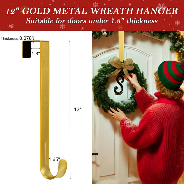 12" Metal Wreath Hanger for Front Door Non-Scratch, Damage- Wreath Hanger Heavy Duty, Over-the-Door Hooks for Hanging Welcome Sign, Wreath Holder for Easter, Halloween, Fall, Christmas Decorations