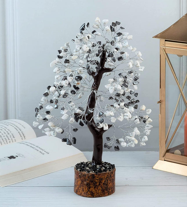 Hematite & Howlite Silver Wire Crystal Tree - Gemstone Tree of Life, Healing Crystal, Handmade Bonsai Tree, Chakra Tree, Positive Energy, Crystal Meditation Tree, Spiritual , Home Decoration