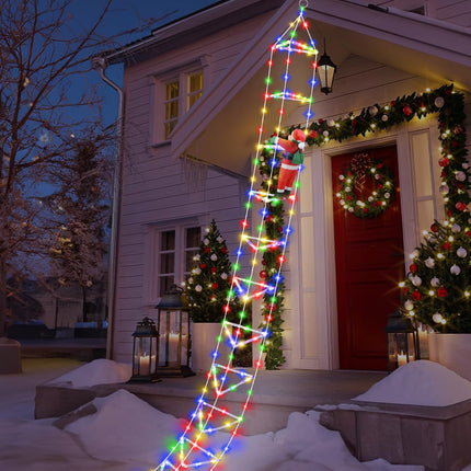 Christmas Decorations Lights Outdoor, 9.8ft 3D Christmas Triangle Ladder Lights with Santa Claus, Waterproof LED Christmas Lights with 8 Modes for Wall, Home, Garden, Xmas Party Indoor Outdoor Decor
