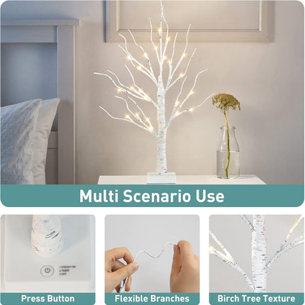 PABIPABI Lighted Birch Tree with LED Lights Christmas Decorations, Small Artificial Bonsai Tree Lights with Timer, LED Tabletop Trees for Home Wedding Decor