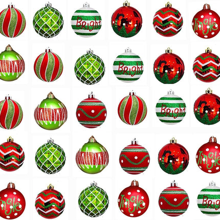 30Pcs Christmas Baubles Xmas Tree Decorations 6cm Shatterproof Christmas Baubles Ornaments Set for Christmas Tree Decorations Christmas Holiday Wreath and Party Decorations (Green,Red)