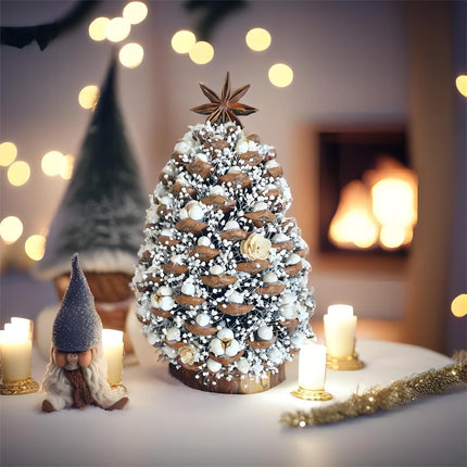 LNV Handmade DIY Christmas Tree Pine Cones, Pine Branches and Other Natural Material Manufacture Christmas Decoration Small Christmas Tree Christmas Decorations Clearance (White Full Star)