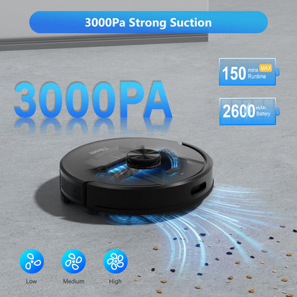 Tikom Robot Vacuum And Mop, L8000 Laser Lidar Navigation Robotic Vacuum, 3000Pa Suction, 150Mins Max, 45Db, 14 Nogo Zones, 20 Virtual Walls, Selfcharging, Good For Pet Hair, Carpet, Hard Floor