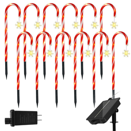 Solar Christmas Lights Outdoor Decorations: Candy Cane Light Waterproof for Outside Yard Decor - Snowflake Red Xmas Garden Lighted Patio Tree Pathway Lawn Decorative 12 Pack