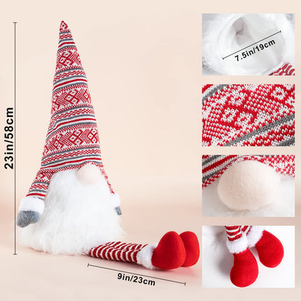 Ywlake Christmas Tree Topper Large Tomte Gnome Santa Ornaments 23 Inch, Plush Gnome with High Hat and Legs for Xmas Tree Home Fireplace Table Ornaments Decorations (Red)
