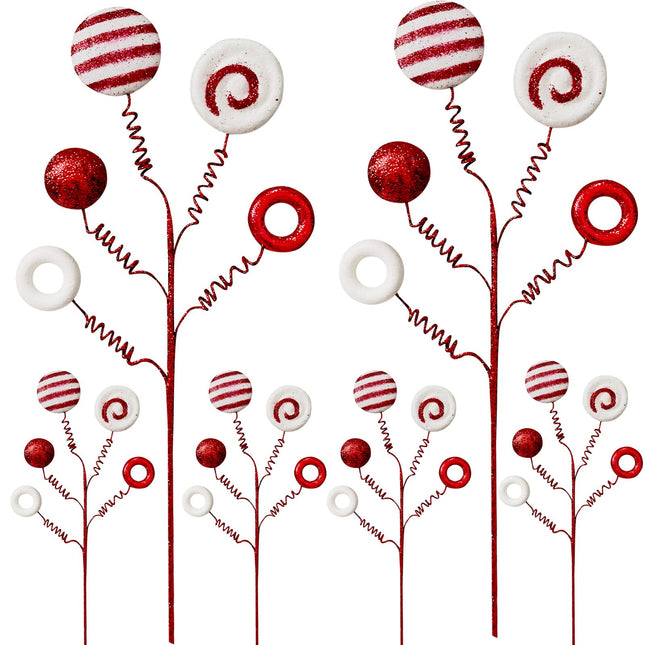 6 Pieces Christmas Tree Picks Branch Decoration Christmas Tree Topper Ornaments Candy Lollipop Spray Picks Christmas Candy Twigs Stems for Christmas Tree Wreath Decoration Home Party Craft (Color A)