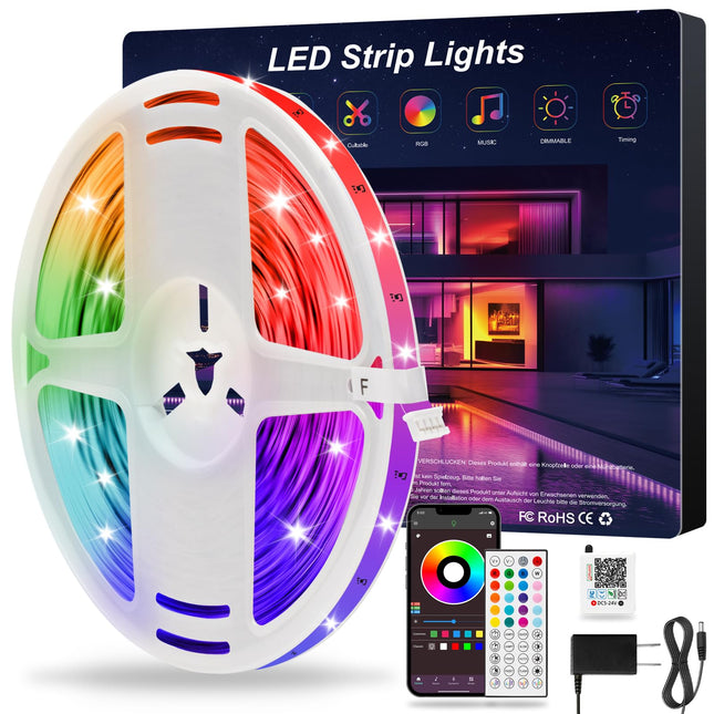 LED Strip Lights, 16.5 ft Music Sync Smart RGB LED Lights, Color Changing with App and IR Remote Control, Perfect for Christmas, Parties, Celebrations, and Home Decorations