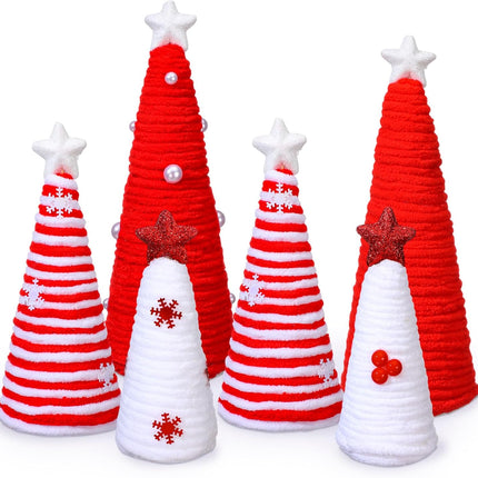 6 Pcs Christmas Table Decorations Mini Christmas Trees Yarn Trees Red and White Farmhouse Decor Tabletop Xmas Ornaments for Home Table Indoor Kitchen Room Holiday Tiered Tray