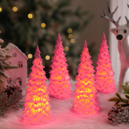 4 Pcs LED Resin Table Christmas Tree with Sequins 6.3'' Tall Glitter Tabletop LED Trees Battery Operated Lighted Christmas Tree Decor for Xmas Party Decor Centerpiece s(Pink)