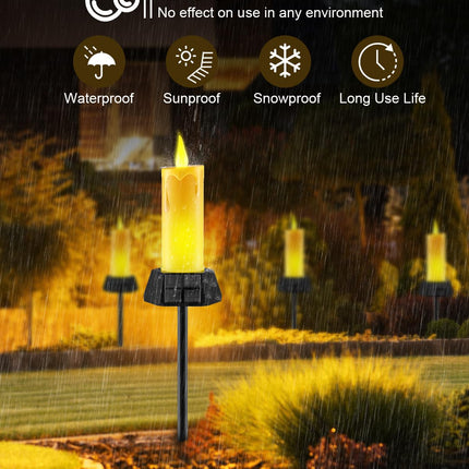 Solar Lights Outdoor Waterproof, Electric LED Flameless Candles with 3 Solar Panels, Solar Pathway Lights for Christmas Outdoor Party Yard Camping Garden Home Decorations, 2 Pack