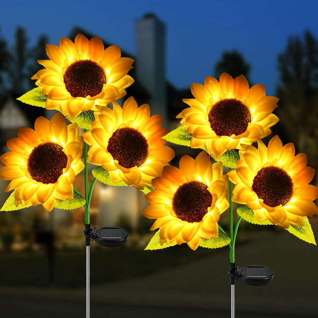 Solar Sunflower Garden Lights Outdoor Garden Decor - d 2 Pack with 6 Sunflower Lights Waterproof Solar Outdoor Lights Decorative for Christmas Yard Patio Pathway Decoration