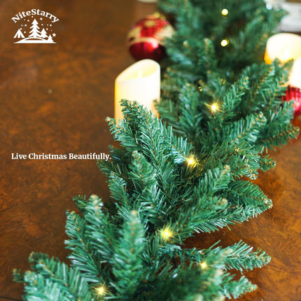 2-Pack 9FT Battery Operated Christmas Garland with Timer, Prelit Christmas Garland with 50 LED Lights, Christmas Decorations for Mantel, Door Stairs Wall, Indoor Outdoor