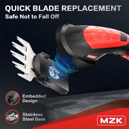 MZK 7.2V Cordless Grass Shear & Hedge Trimmer - 2-in-1 Electric Shrub Trimmer/ Handheld Hedge Cutter/ Grass Trimmer/ Hedge Clipper with Removable Battery and Charger