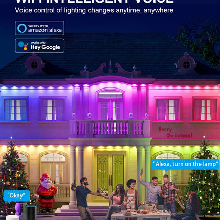 Permanent Outdoor Lights,Smart RGBIC Outdoor String Lights with 75 Scene Modes,50ft LED Eaves Lights,IP67 Waterproof,Party,Halloween,Christmas Decoration,Work with Alexa,Google Assistant
