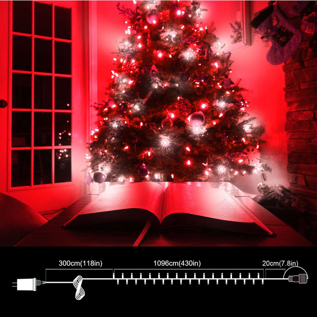 500 LED String Lights Outdoor, 16 Modes Plug in Twinkle Fairy Lights for Bedroom, 46ft 500LED Christmas Lights Cluster Lights Outdoor Waterproof Red&White Bulb