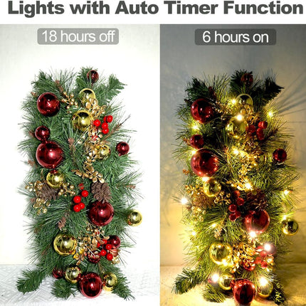 27.6inch Prelit Christmas Mailbox Swag with Lights Mailbox Swag Christmas Decoration Staircase Pine Teardrop Swag Christmas Garland Wreath Mailbox Decor Swag for Xmas Holiday Outdoor Indoor Home Decor