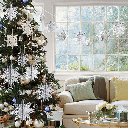OuMuaMua Winter Christmas Hanging Snowflake Decorations, 12PCS 3D Large Silver Snowflakes & 12PCS White Paper Snowflakes Hanging Garland for Christmas Winter Wonderland Holiday Year Party Home