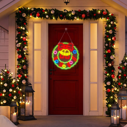 FITNATE Christmas Wreath Neon Sign for Wall Door Decor, Dimmable Christmas Neon Light, USB Powered LED Neon Sign for Living Room, Bedroom, Christmas Party Decor