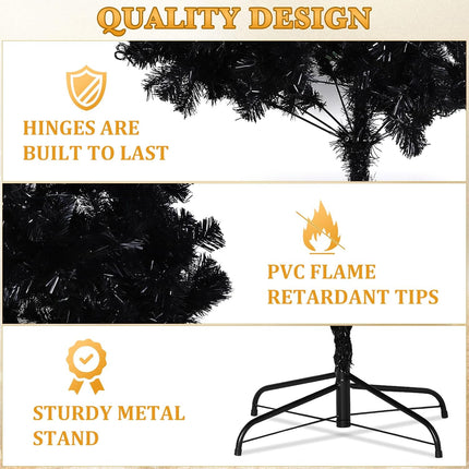 6 ft Prelit Artificial Christmas Tree with Lights Artificial Full Christmas Tree Xmas Tree with Metal Stand for Home Indoor and Outdoor Party Decorations(Black)