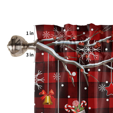 Christmas Snowman Curtain Valances for Windows Living Room, Winter Snowflake s Xmas Tree Curtain Toppers and Valances for Bedroom, Red Black Plaid Valance Kitchen Curtains with Rod Pocket 54"x18"
