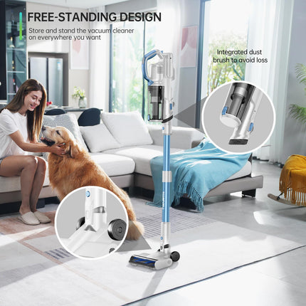 Fabuletta Cordless Vacuum Cleaner For Home, Up To 45 Min Runtime 6 In 1 Stick Vacuum Cleaner With Detachable Battery, Super Lightweight, Great For Pet Hair & Carpet & Hard Floor, White