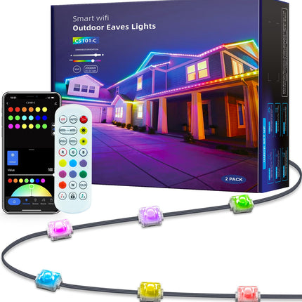 Permanent Outdoor Lights 74ft, Smart RGB+IC 60 LED Eaves Lights with 54 Scene Modes, IP65 Waterproof Outdoor LED Lights for Party, Roof, Garden, Game Day, Work with Alexa, Google Assistant
