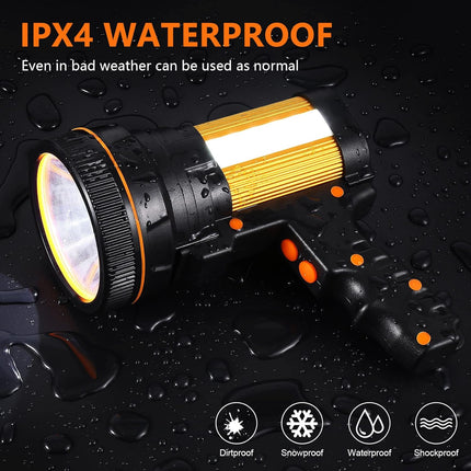 GEPROSMA Super Bright Most Powerful Cordless Handheld Spotlight High 6000 Lumens Rechargeable Big LED Flashlight, Large Searchlight Long Lasting Long Range