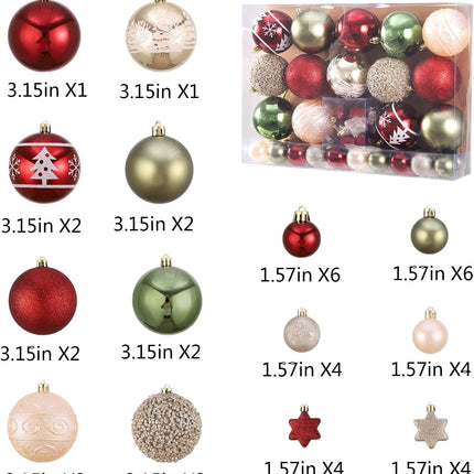 42 Pcs Christmas Ball Ornaments Set Burgundy Army Green Champagne Shatterproof Christmas Tree Decorations Glittering Decorative Hanging Ornament Bulk for Xmas Tree Wreath and Holiday Party Decor