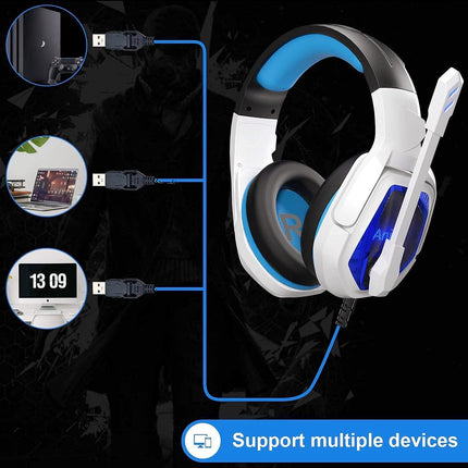 New Updated Wired Over-Ear Headphones - USB 7.1 Gaming Headset with Microphone, Stereo Surround Sound, Noise Isolating, Bass, LED Lights for PC Computer Mac