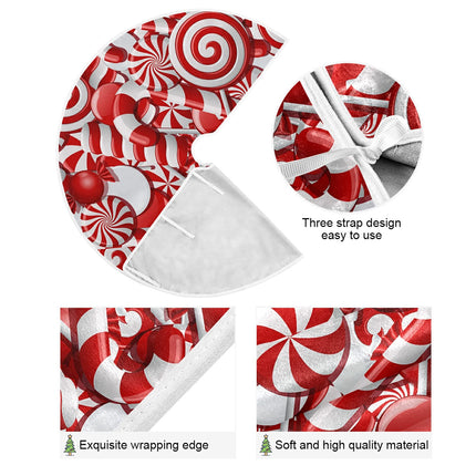 Red Christmas Tree Skirt 48 in Candy Canes Winter Tree Mat Decoration Holiday Party Supply for Indoor Outdoor Home Office Ornament