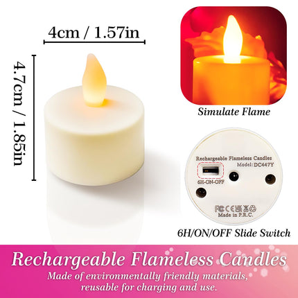 Rechargeable Tea Lights Flameless Candles,Flickering Votive Candle with Remote Timer,Battery Operated LED Tea Lights Candles,Halloween,Christmas,Home,Wedding,Table Decoration 6P