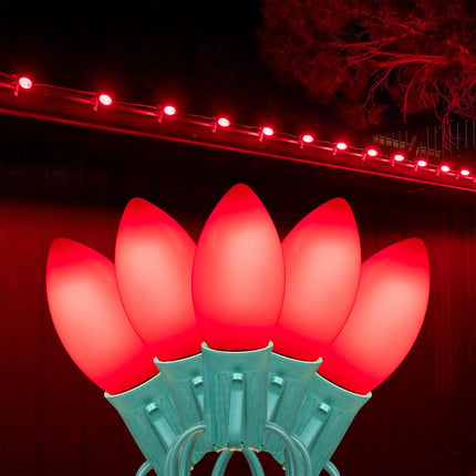 Novelty Lights 25FT C9 LED Ceramic Plastic Christmas Lights (25 Bulbs) Novelty Lighting, C9 Christmas Lights Outdoor (Red)