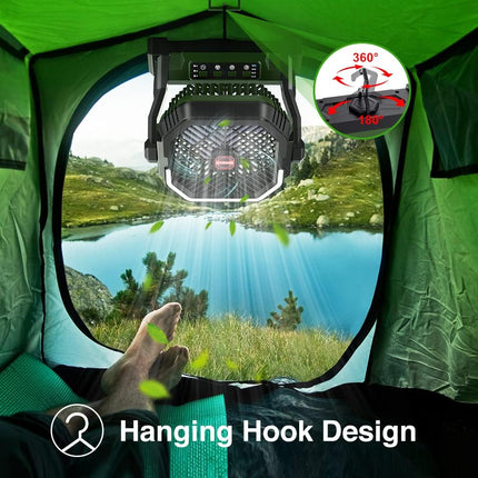 Camping Fan With Led Lights, 5 In 1 Portable Fan 12000Mah 50H Rechargeable Usb Desk Battery Powered Fan With Power Bank/Timer/Hoo