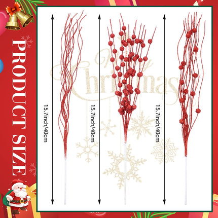 Libima 36 Pcs Christmas Tree Picks Artificial Glitter Berry Stem Ornaments 15.7 Inch Bead Sticks Pick Decorations Glittery Twigs for Xmas Tree Topper Wreath Vase Filler Home Decor (Red Green and Gold)