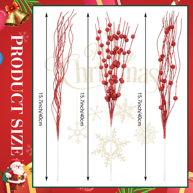 Libima 36 Pcs Christmas Tree Picks Artificial Glitter Berry Stem Ornaments 15.7 Inch Bead Sticks Pick Decorations Glittery Twigs for Xmas Tree Topper Wreath Vase Filler Home Decor (Red Green and Gold)