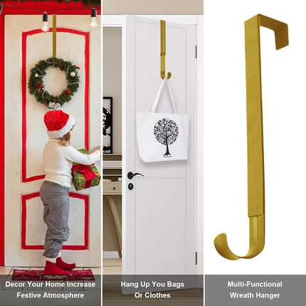 Wreath Door Hanger, Adjustable Wreath Hangers for Front Door from 15 to 25 Inch, Non Scratch Over the Door Hooks, 20lbs Metal Hook Perfect for Heavy Easter Halloween Christmas Wreaths Home Decorations