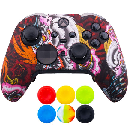 1 x Protective Customize Transfer Print Silicone Cover Skin Red Dragon + 6 Thumb Grips Analog Caps for Xbox Elite Series 2 Controller