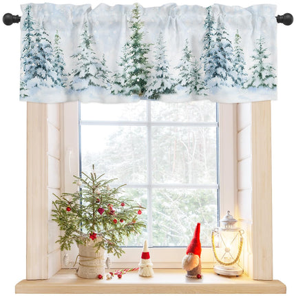 Christmas Valances for Windows Pine Tree Forest Christmas Kitchen Curtain Valances Rod Pocket Winter Snow Window Curtain Treatment Short Topper Curtains Seasonal Valance Christmas Decor, 42x12 Inch