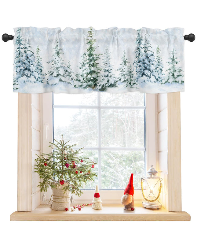 Christmas Valances for Windows Pine Tree Forest Christmas Kitchen Curtain Valances Rod Pocket Winter Snow Window Curtain Treatment Short Topper Curtains Seasonal Valance Christmas Decor, 42x12 Inch