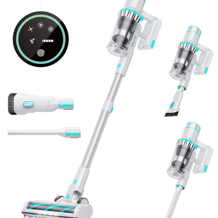 Belife Cordless Vacuum Cleaner, 38Kpa 450W Stick Vacuum Cleaners For Home Carpet Hardwood Floor, Wireless Household Vaccum For Pet Hair With Led Touch Display, Up To 45Mins Runtime White