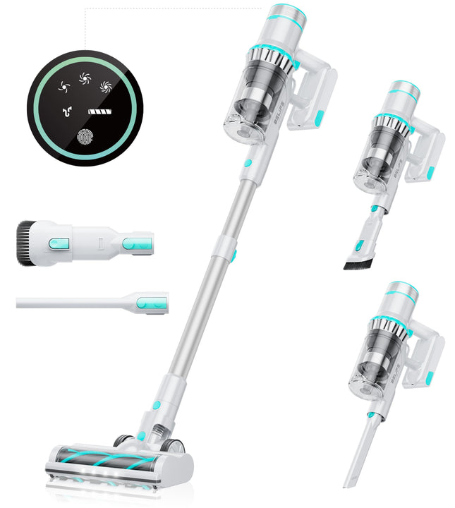 Belife Cordless Vacuum Cleaner, 38Kpa 450W Stick Vacuum Cleaners For Home Carpet Hardwood Floor, Wireless Household Vaccum For Pet Hair With Led Touch Display, Up To 45Mins Runtime White