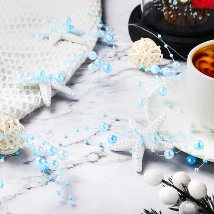 Beaded Starfish Garland Christmas Beaded Garland with Starfish Coastal Beach Garland Decor Decorative Christmas Garland for Christmas Tree Beach Home Decoration Supplies, 118 Inch Long (Blue)